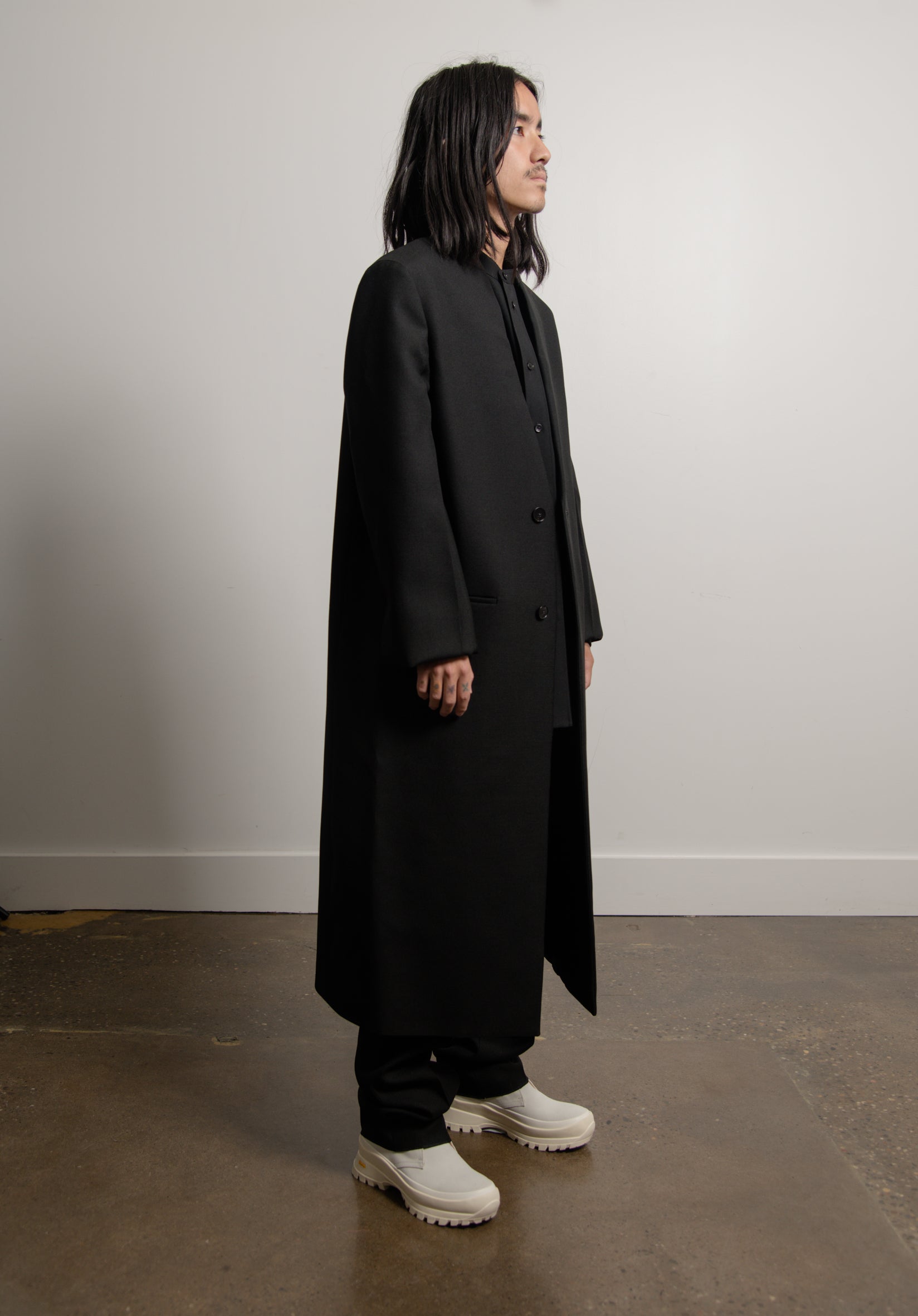 Sharp Wool Serge Coat Black