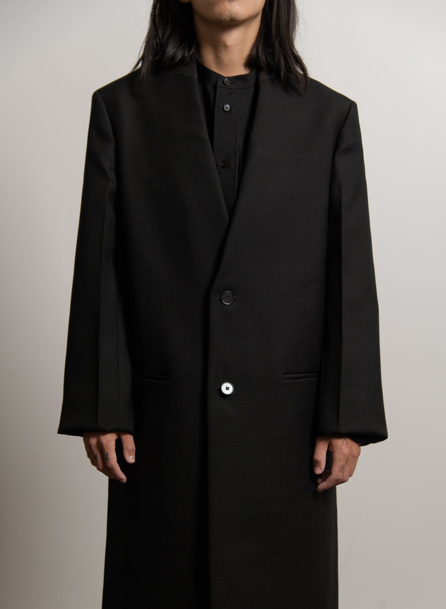 Sharp Wool Serge Coat Black