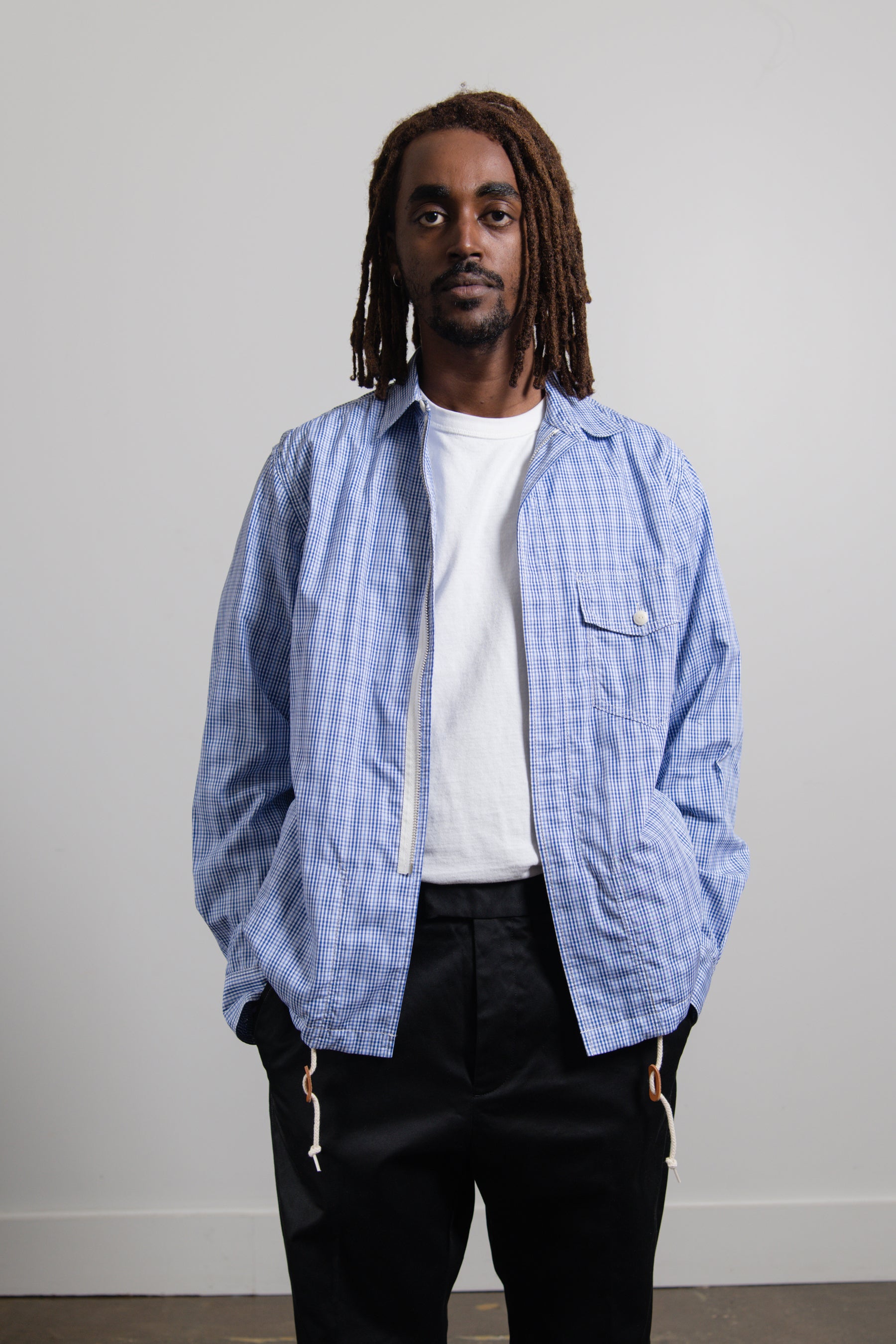 Cotton Check Jacket Light Blue/White B908