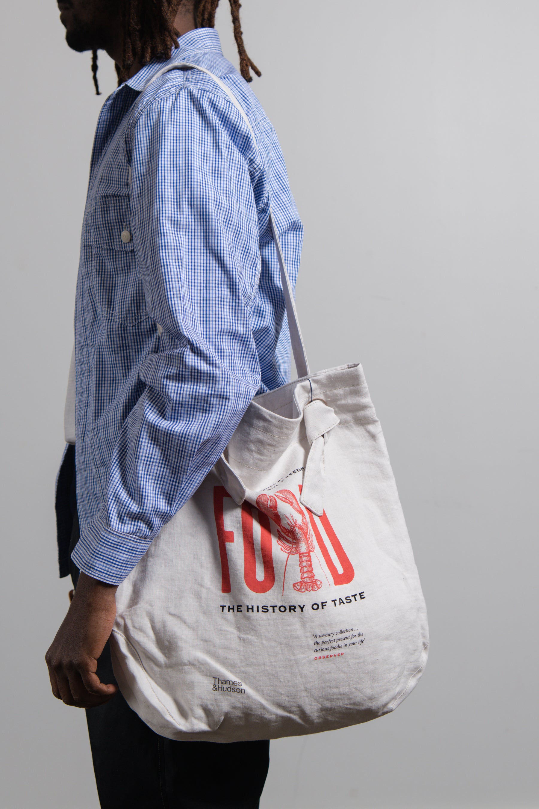 Linen Food Print Bag Natural/Red K201