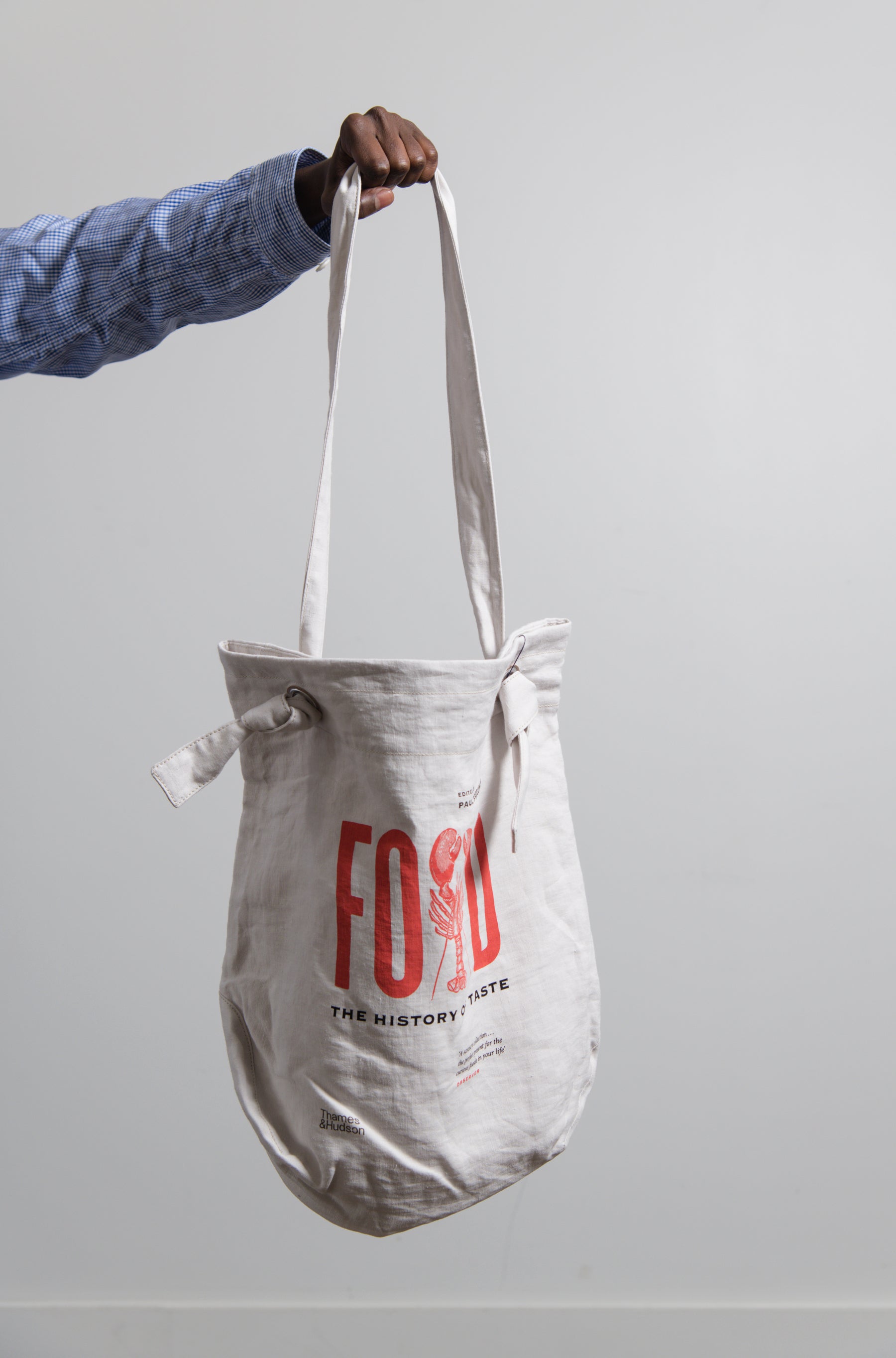 Linen Food Print Bag Natural/Red K201
