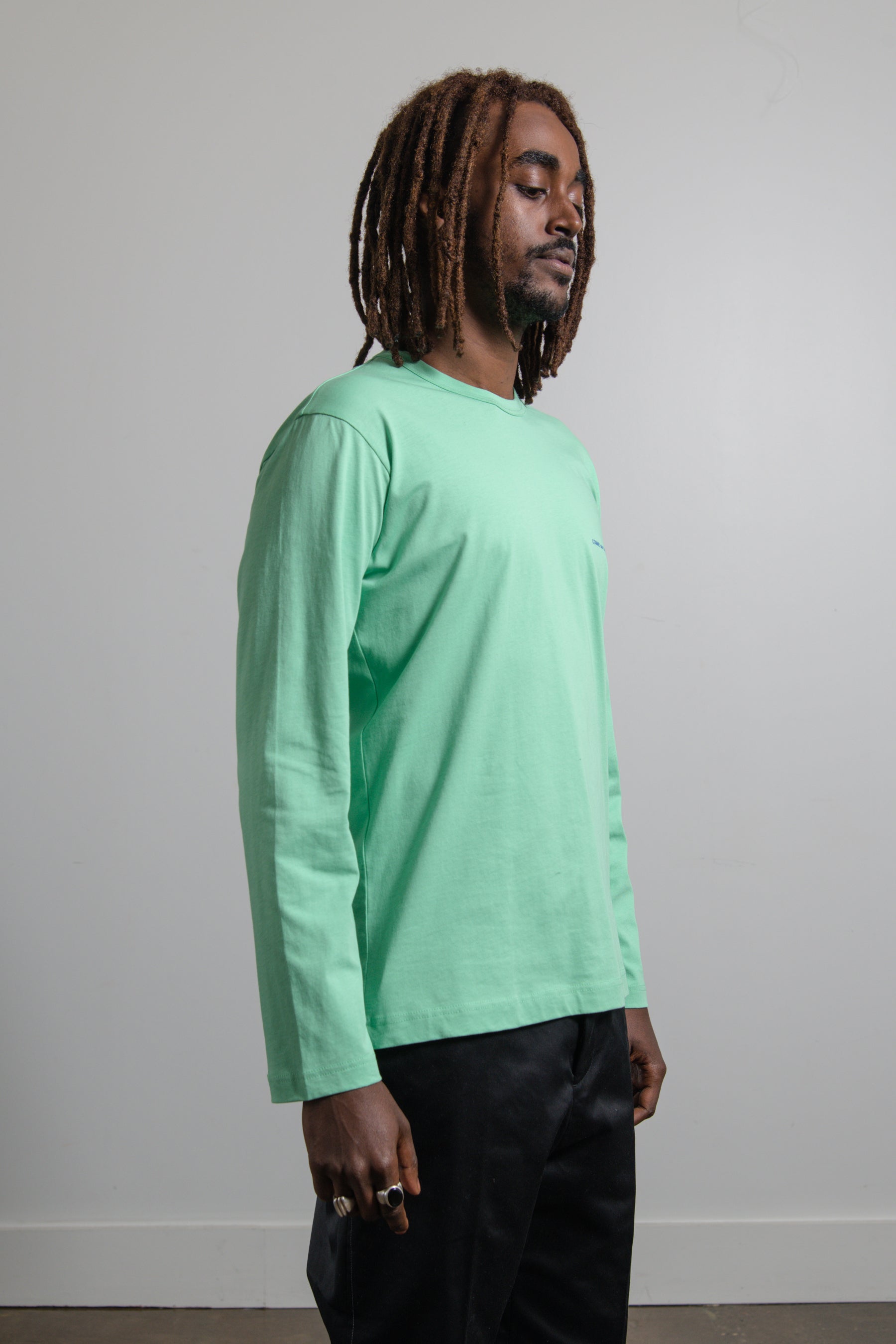 Long Sleeve Chest Print Logo Tee Green T019