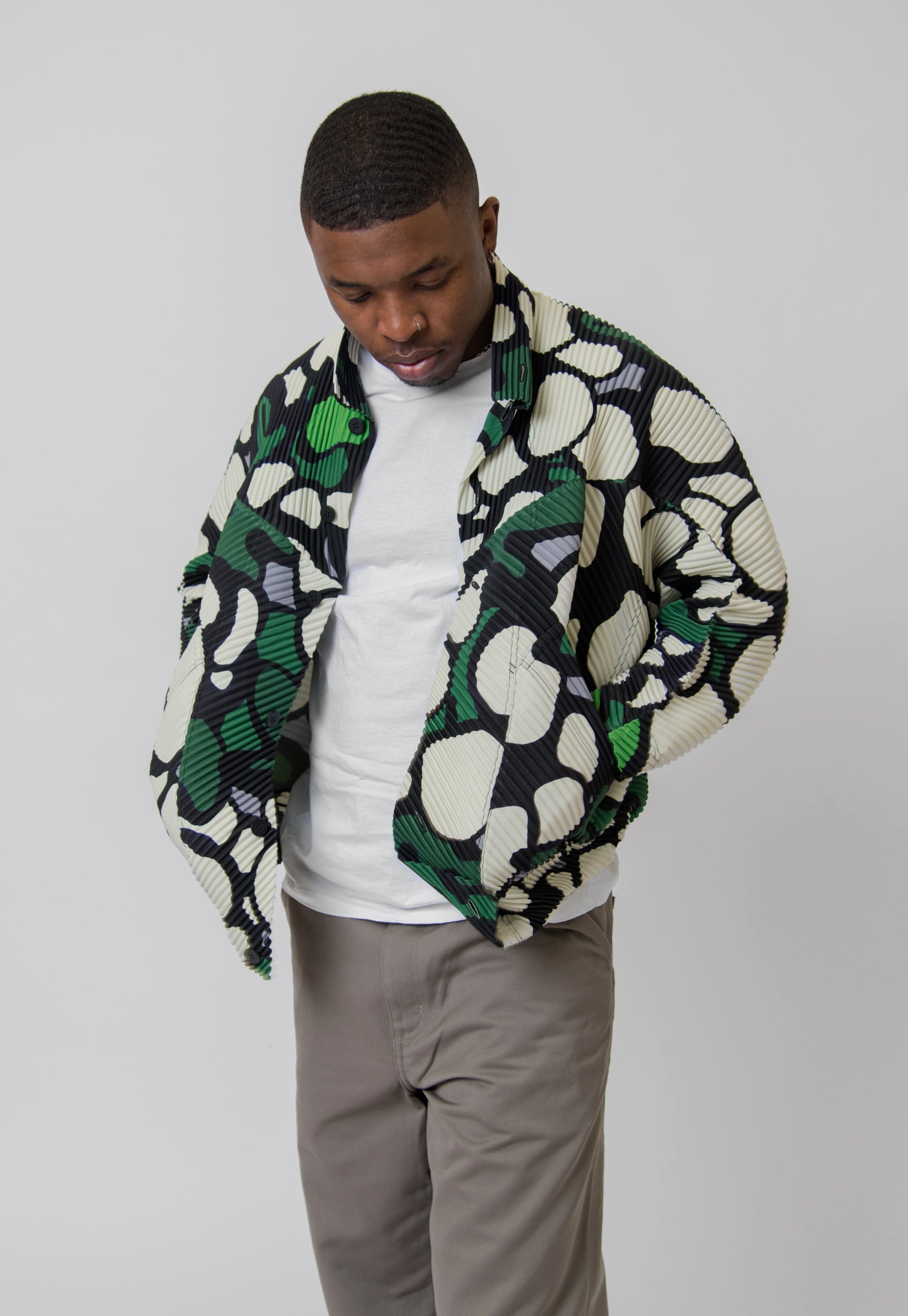 Cotton Boll Print Pleated Jacket White JC160-01
