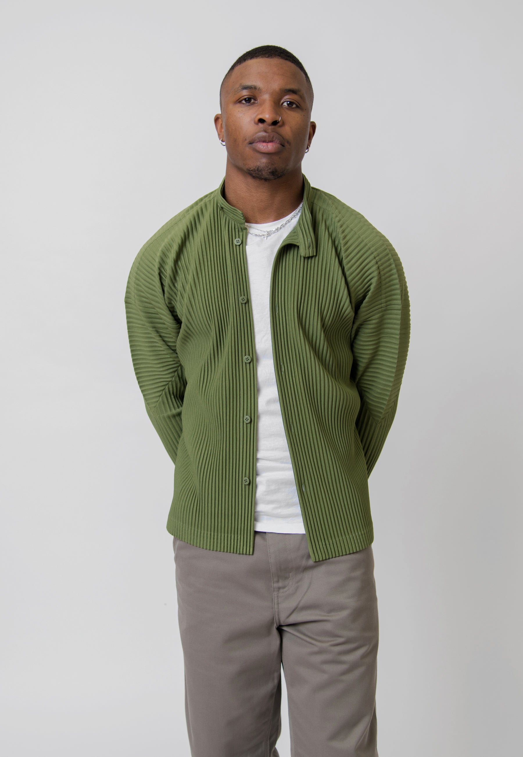 MC March Pleated Shirt Olive Green JJ111-64