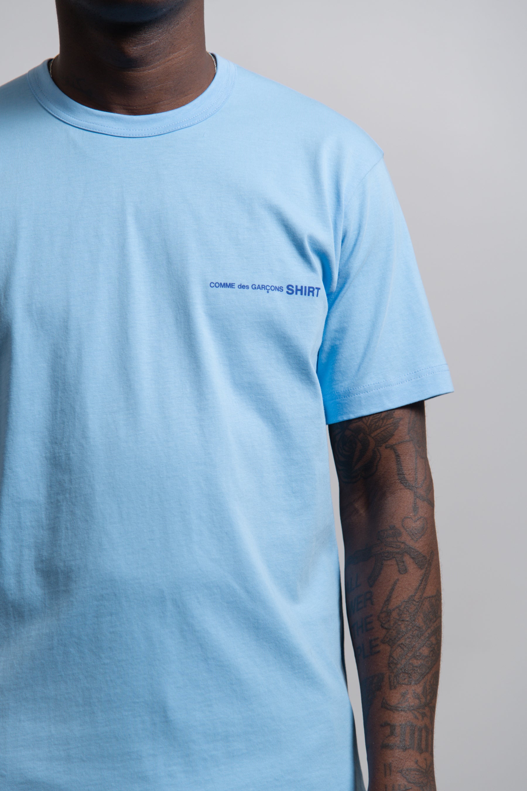 Short Sleeve Chest Print Logo Tee Blue T020