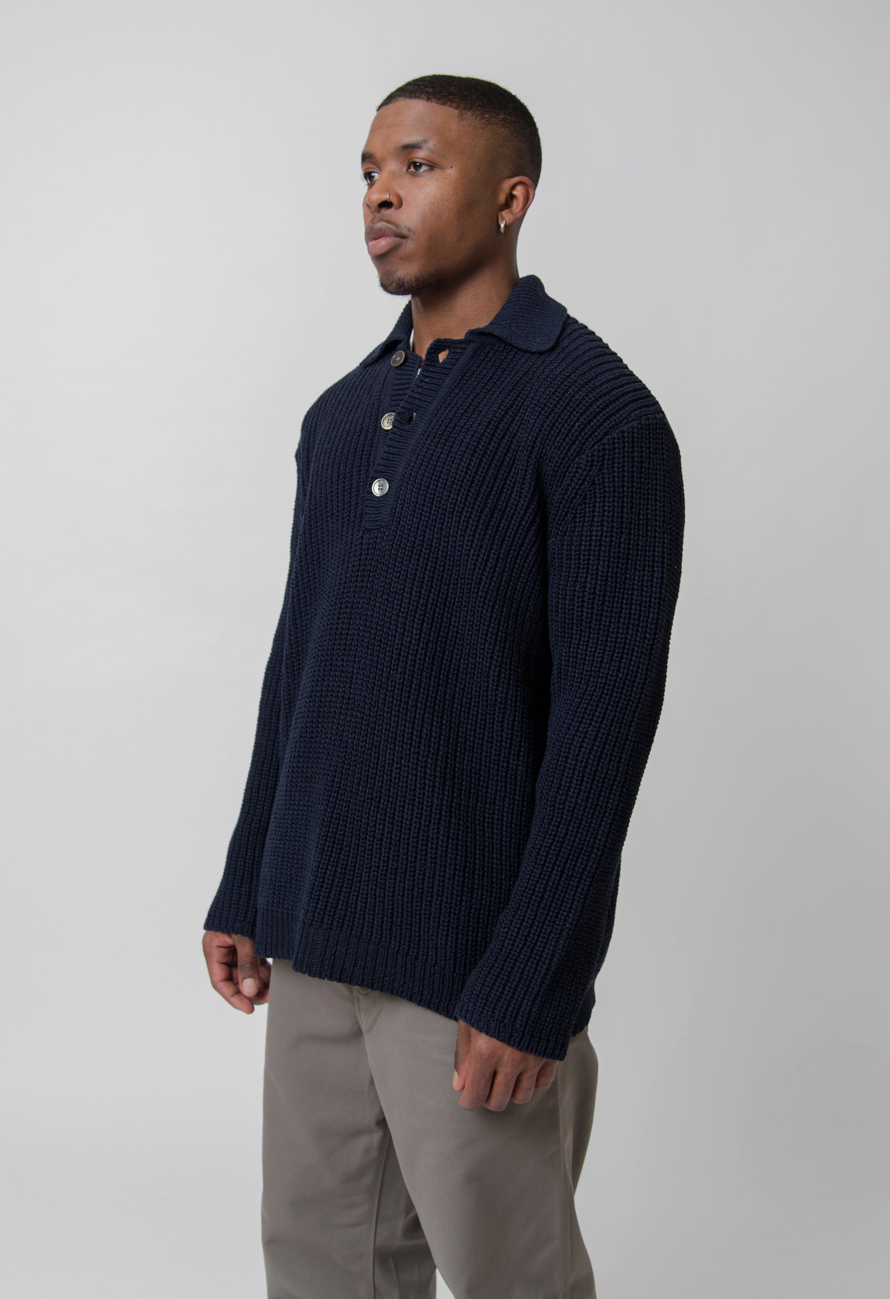 Big Piquet Chunky Knit Sweater Navy
