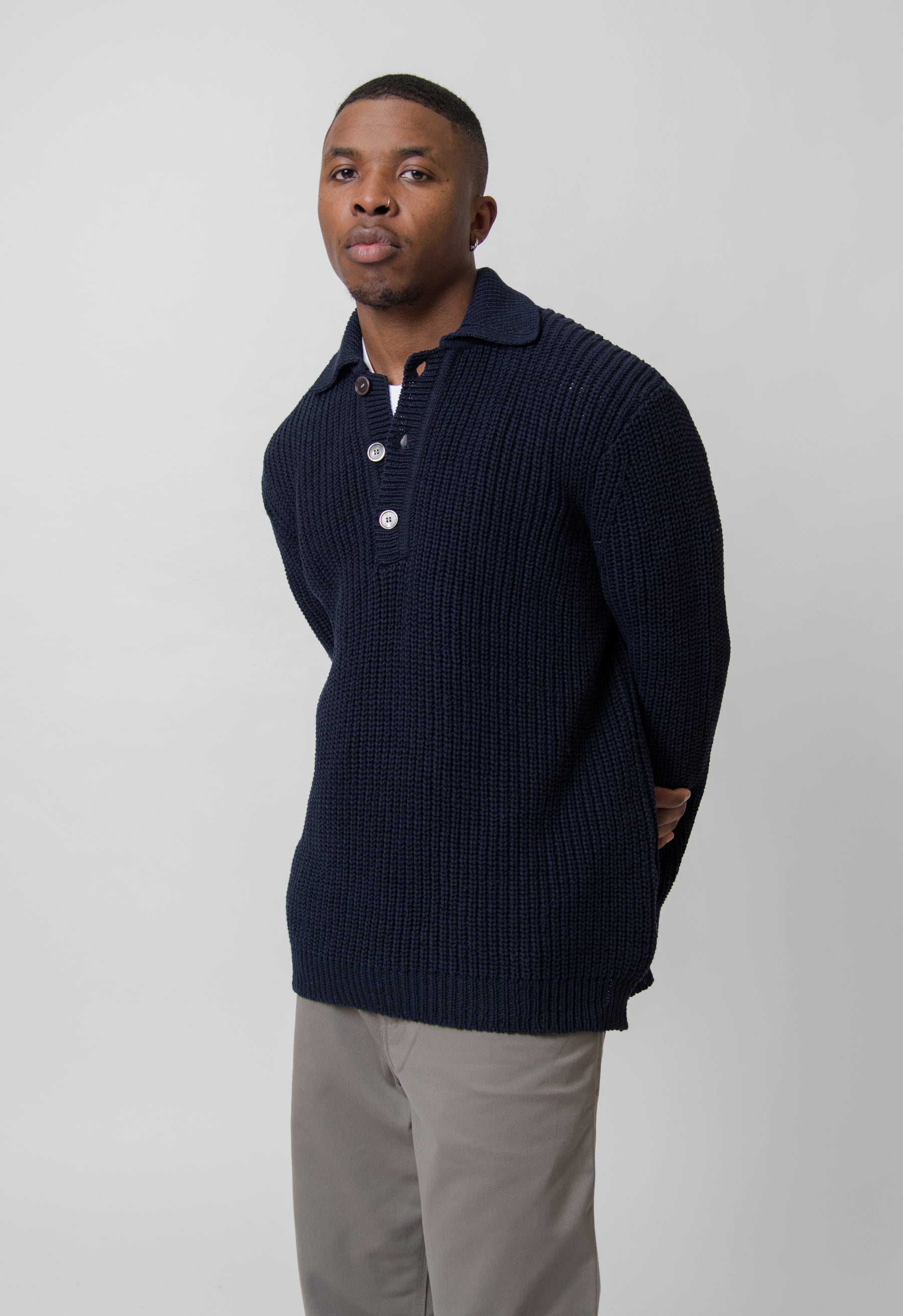 Big Piquet Chunky Knit Sweater Navy
