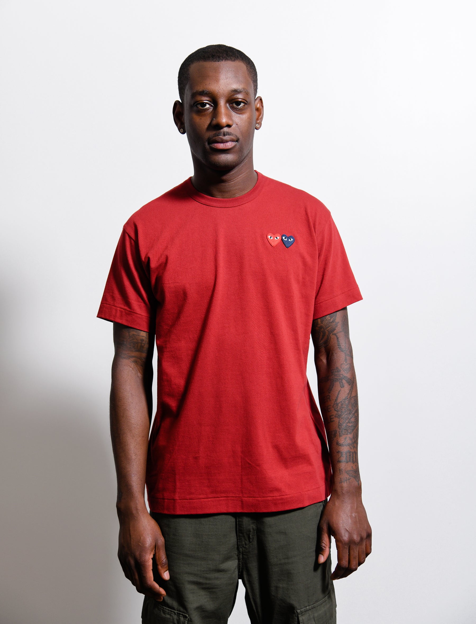 Short Sleeve Double Emblem Tee Burgundy T226