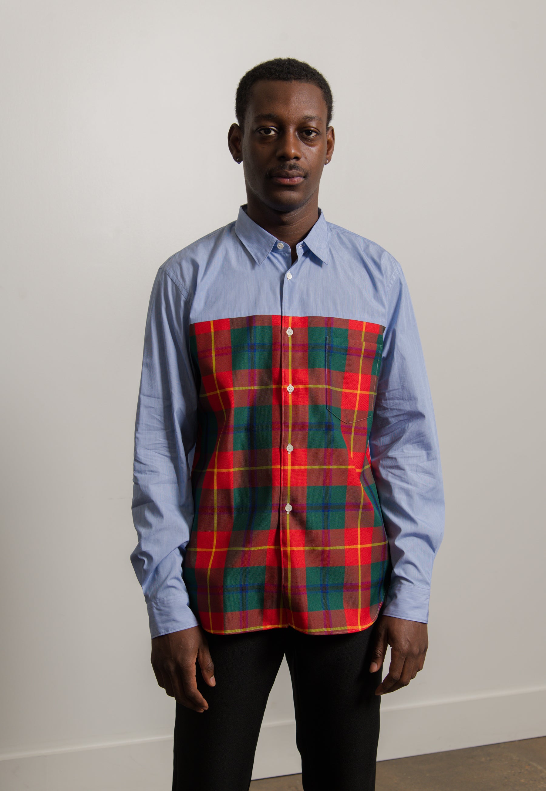 Chambray Tartan Shirt Blue/Red/Green B011