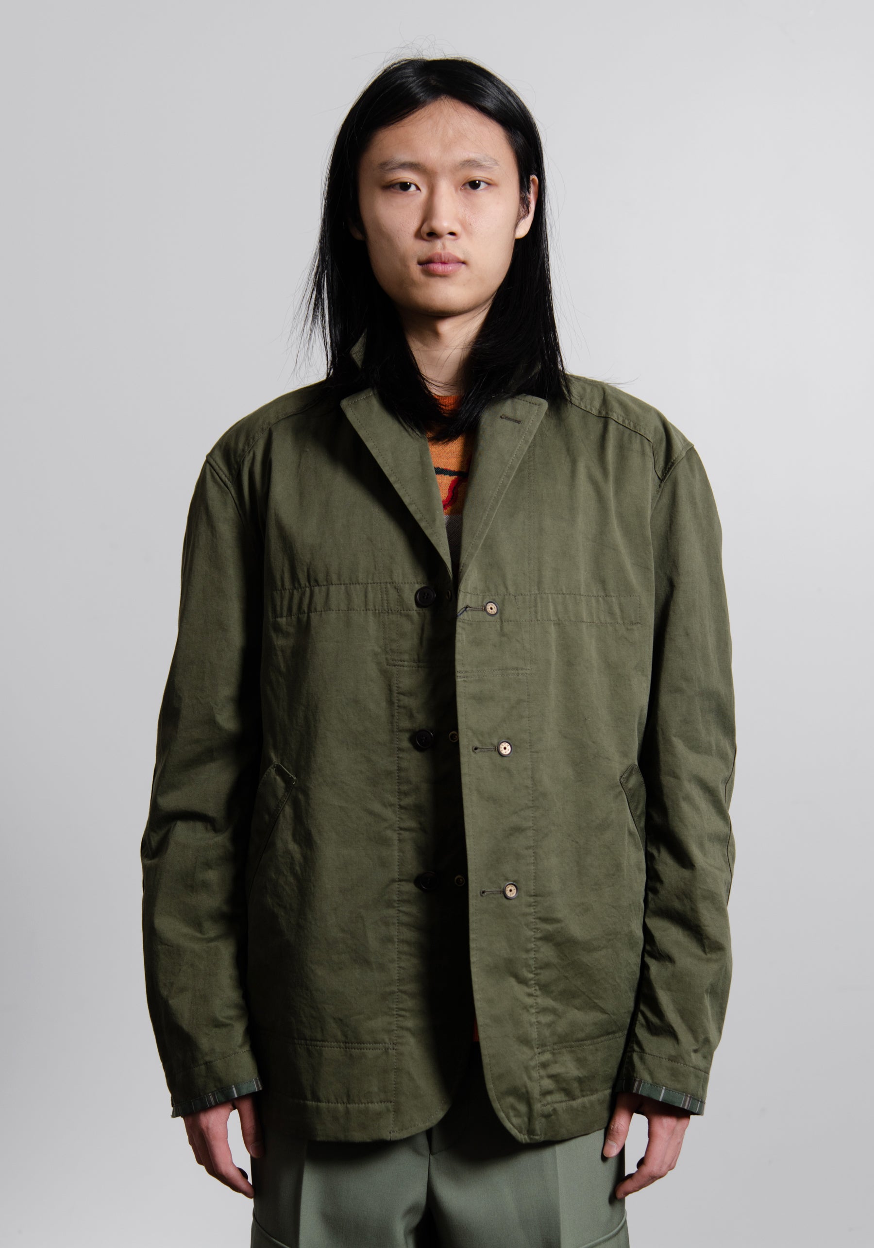 Reversible Cotton Linen Twill Jacket Olive J016