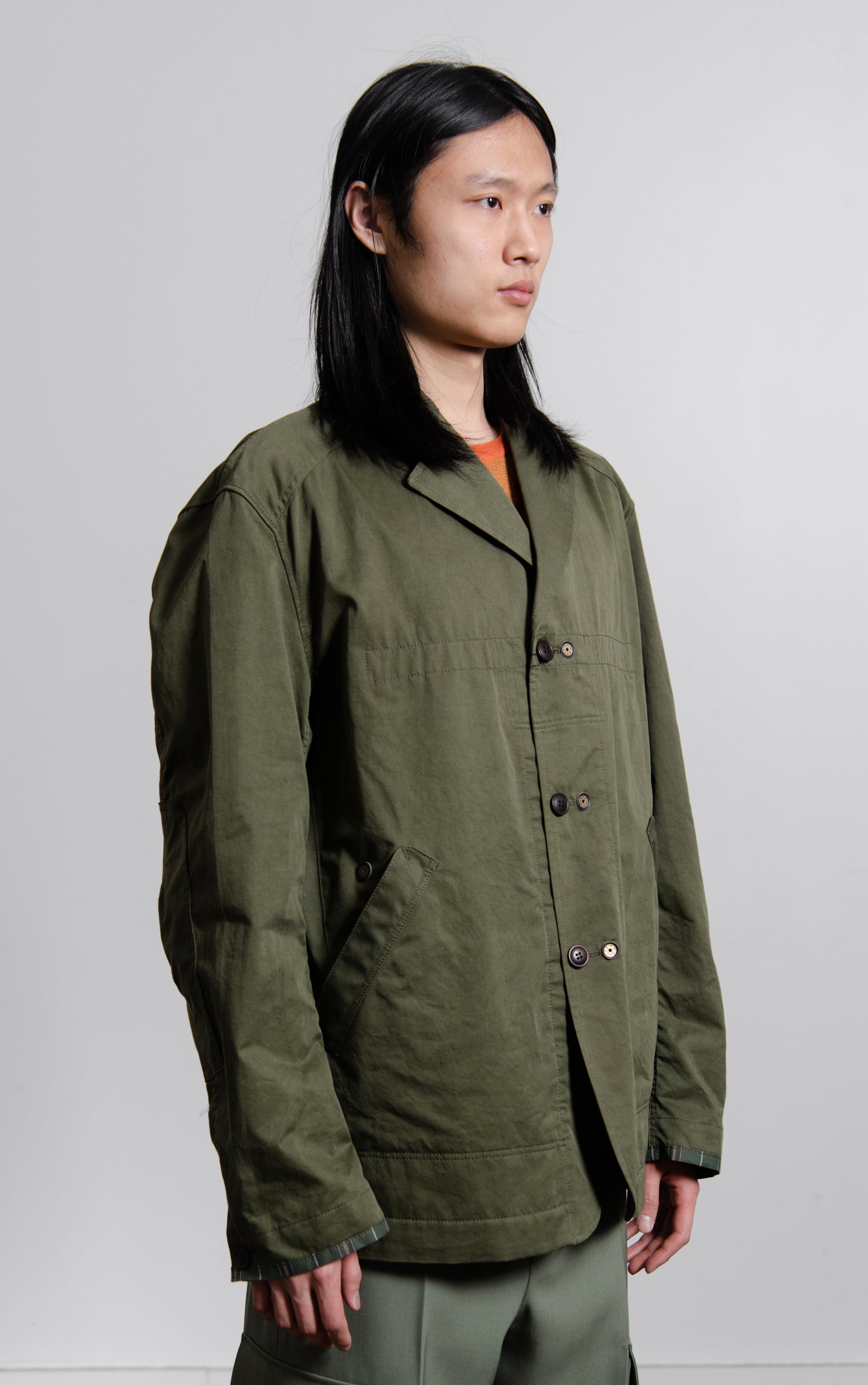 Reversible Cotton Linen Twill Jacket Olive J016