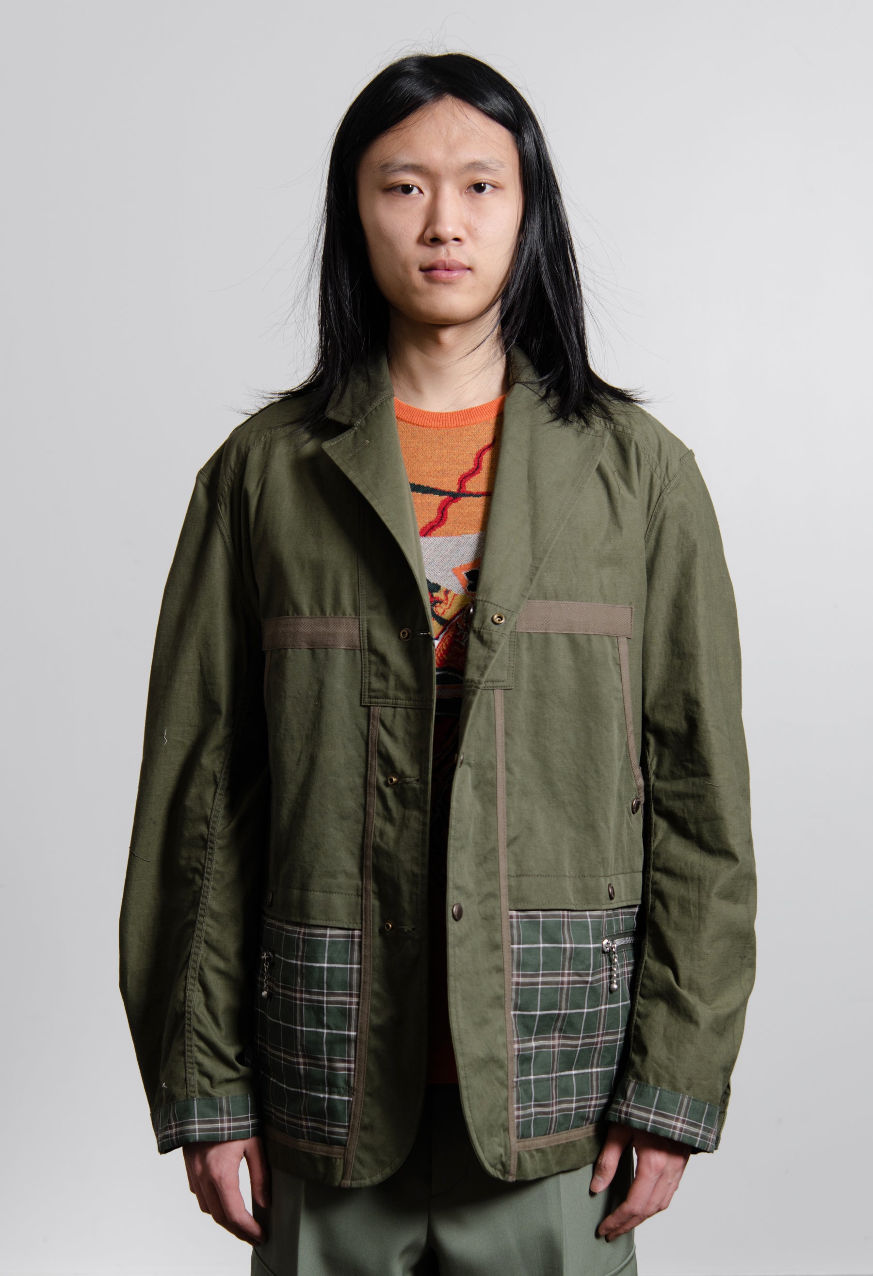 Reversible Cotton Linen Twill Jacket Olive J016