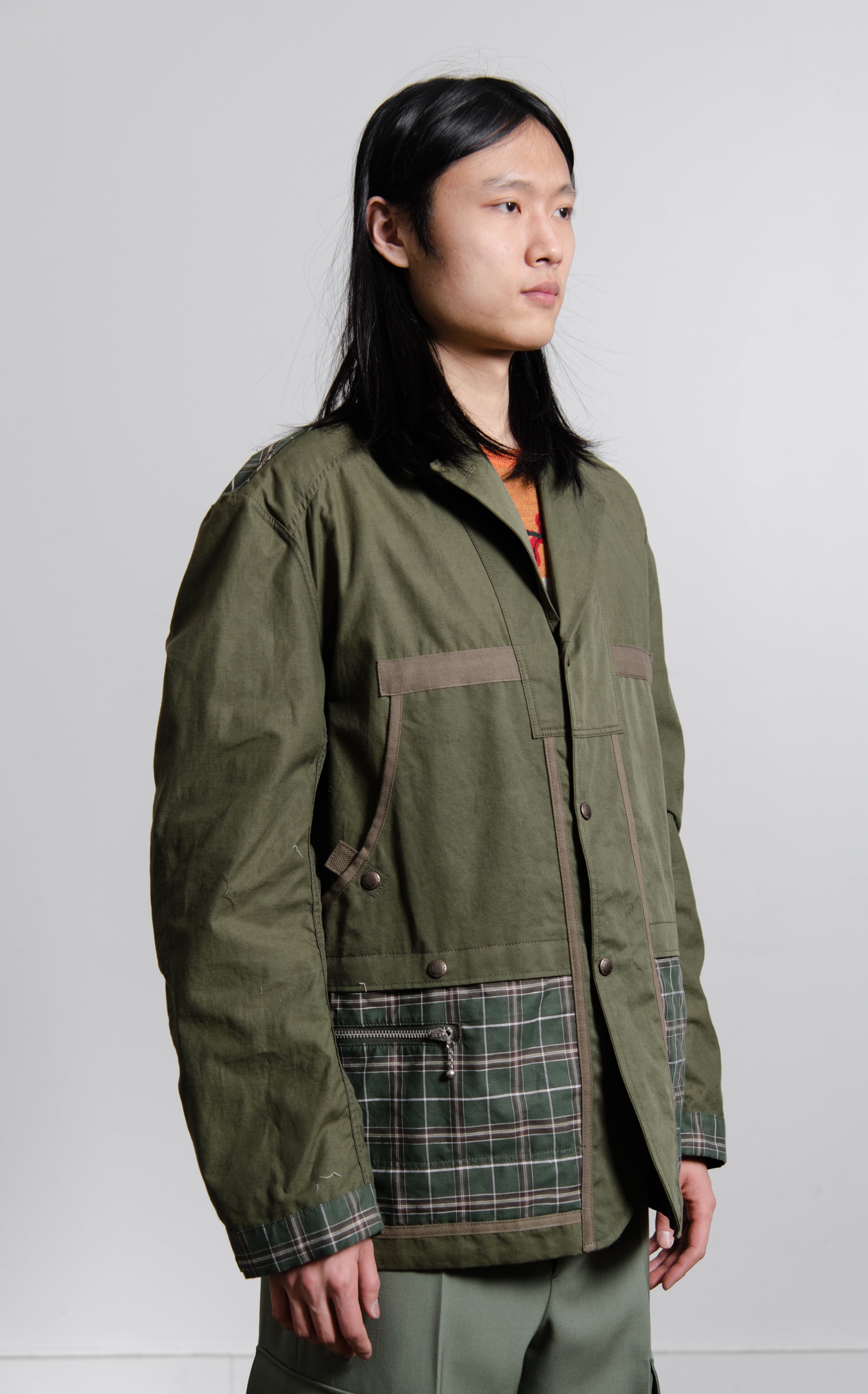 Reversible Cotton Linen Twill Jacket Olive J016