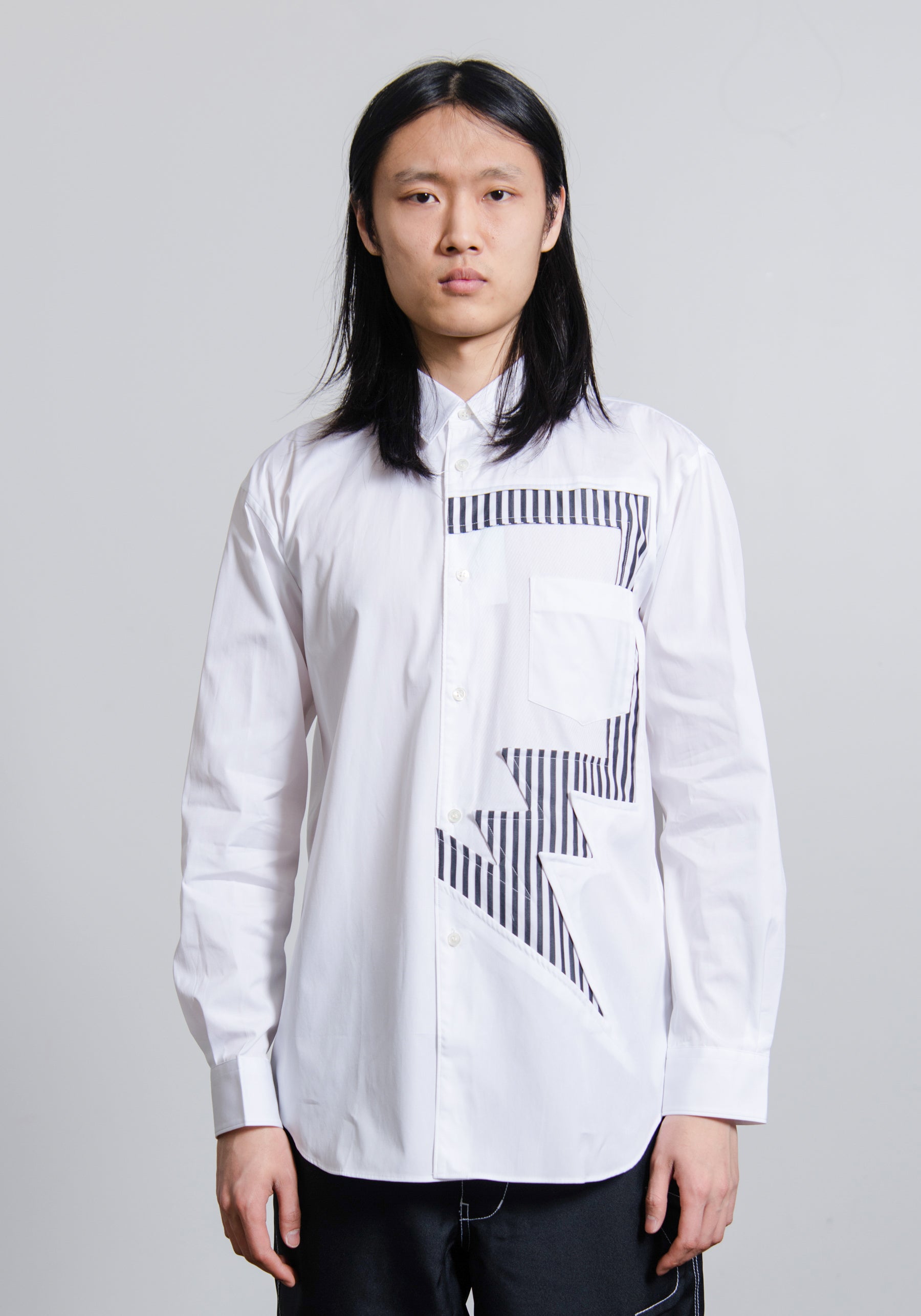 Striped Panel Poplin Shirt White/Stripe B014