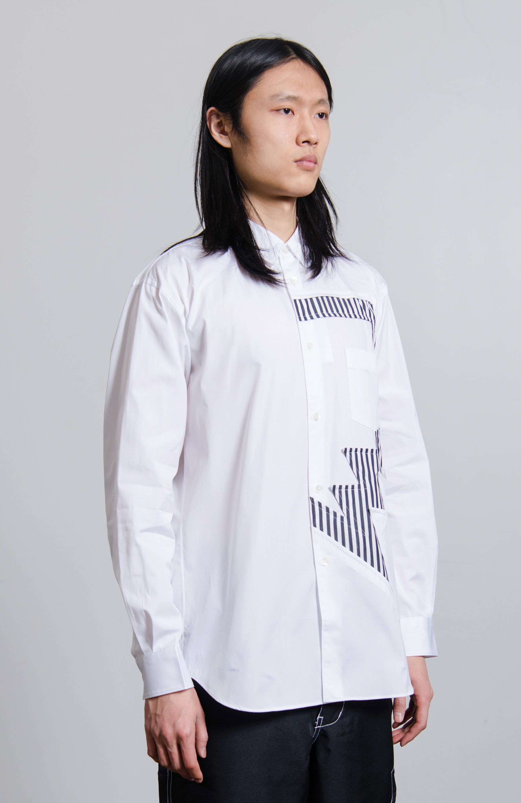Striped Panel Poplin Shirt White/Stripe B014