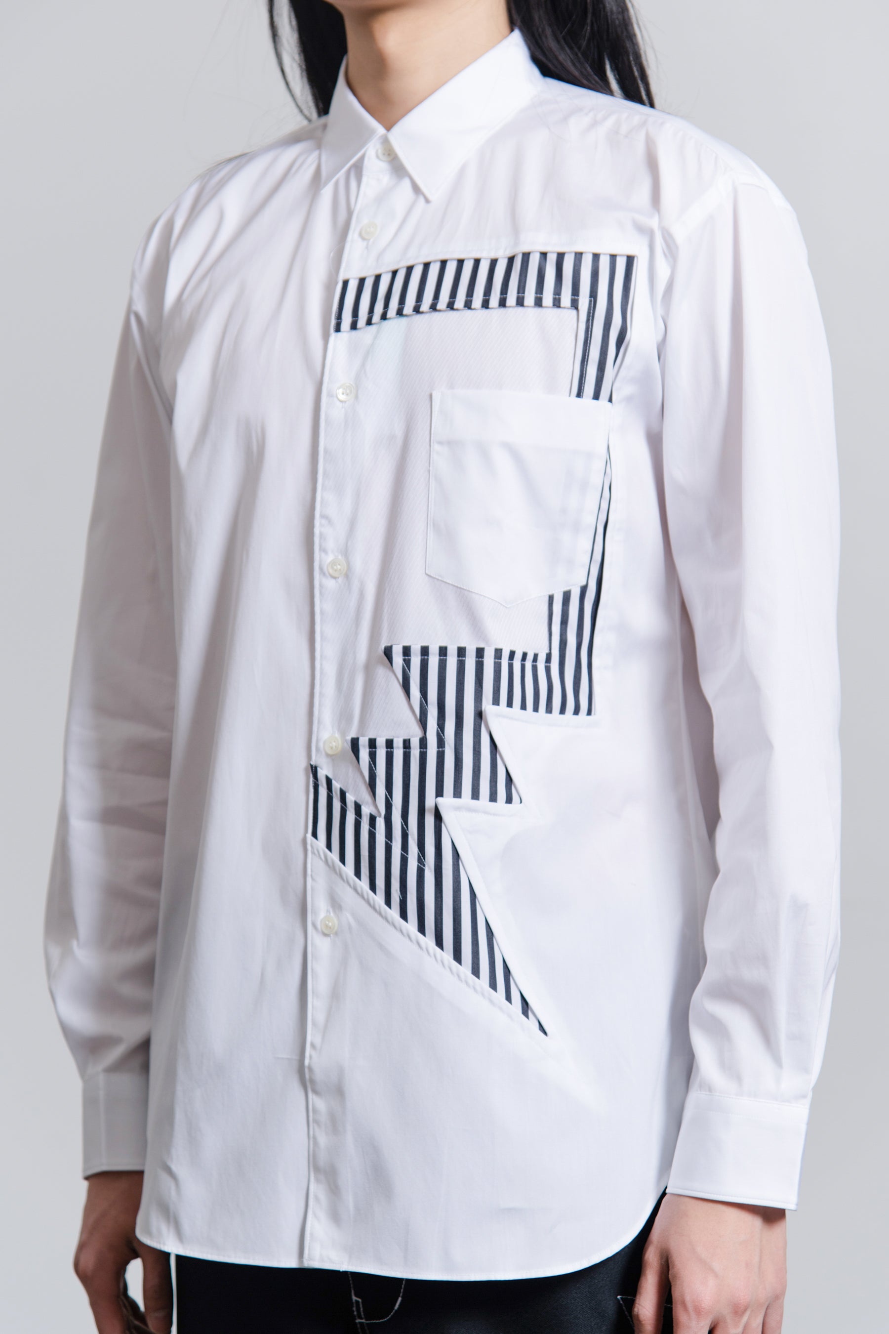 Striped Panel Poplin Shirt White/Stripe B014