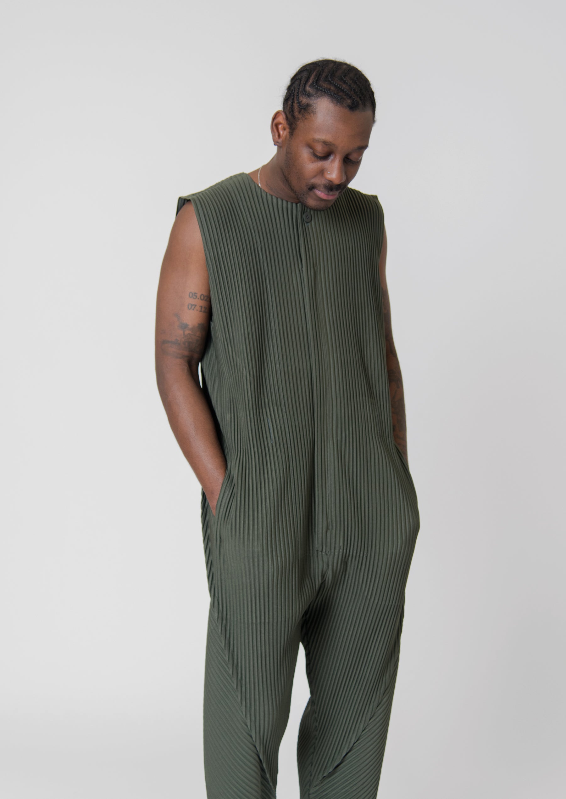 Pleats Bottoms 2 Jumpsuit Deep Khaki JI127-67