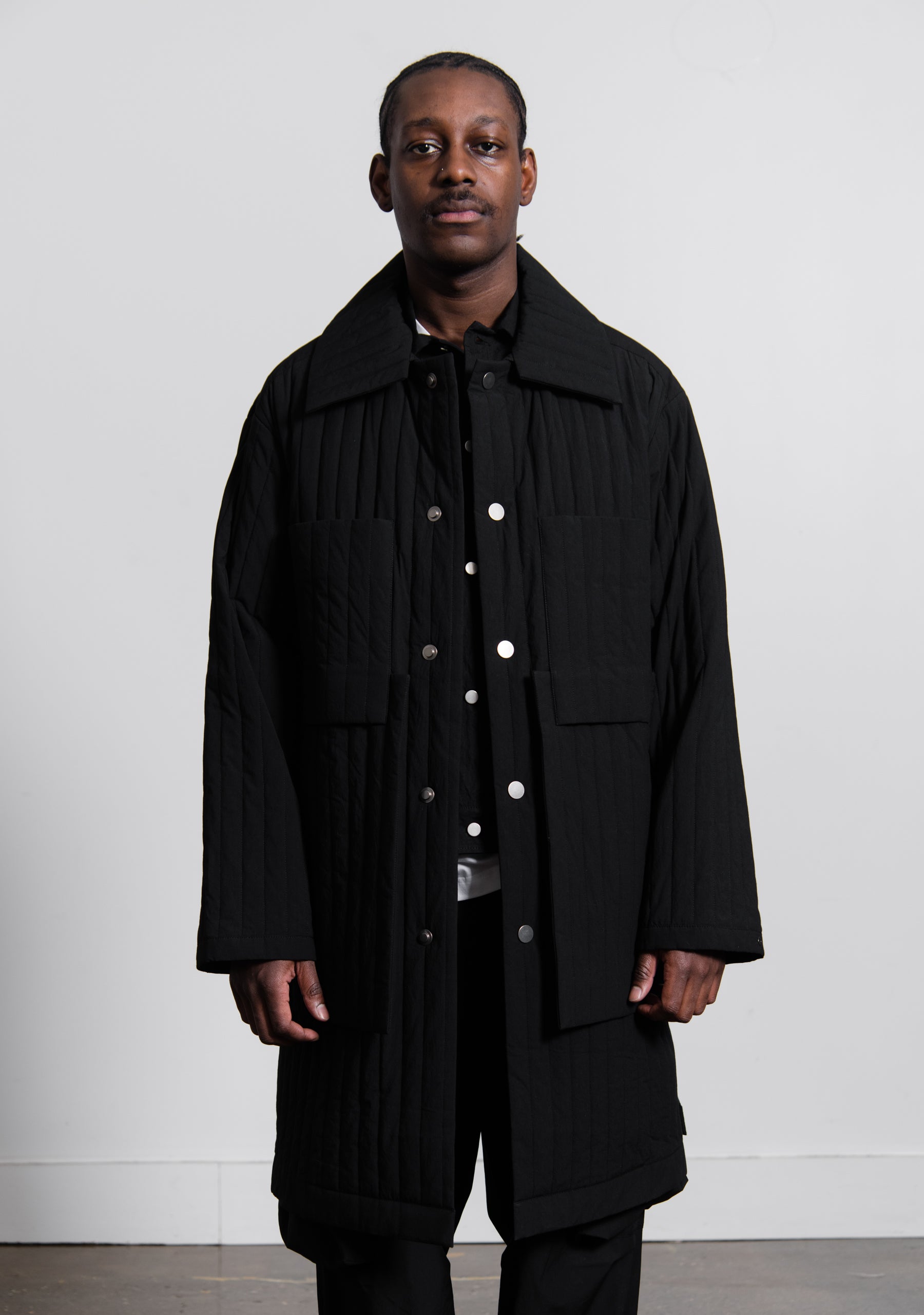 Quilted Worker Coat Black