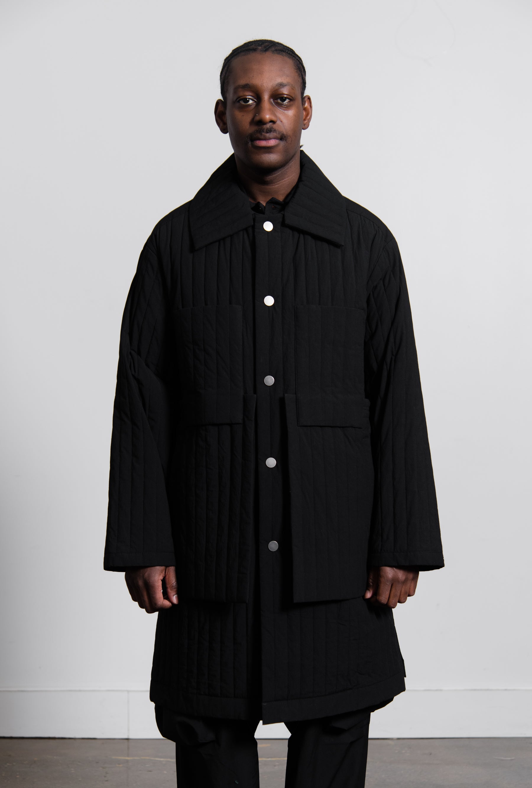 Quilted Worker Coat Black