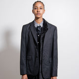 Wool Shadow Check Synthetic Fur Blazer Black