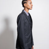 Wool Shadow Check Synthetic Fur Blazer Black