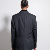 Wool Shadow Check Synthetic Fur Blazer Black