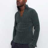 Ribbed Velour Sweater Emerald Green KNIT000338