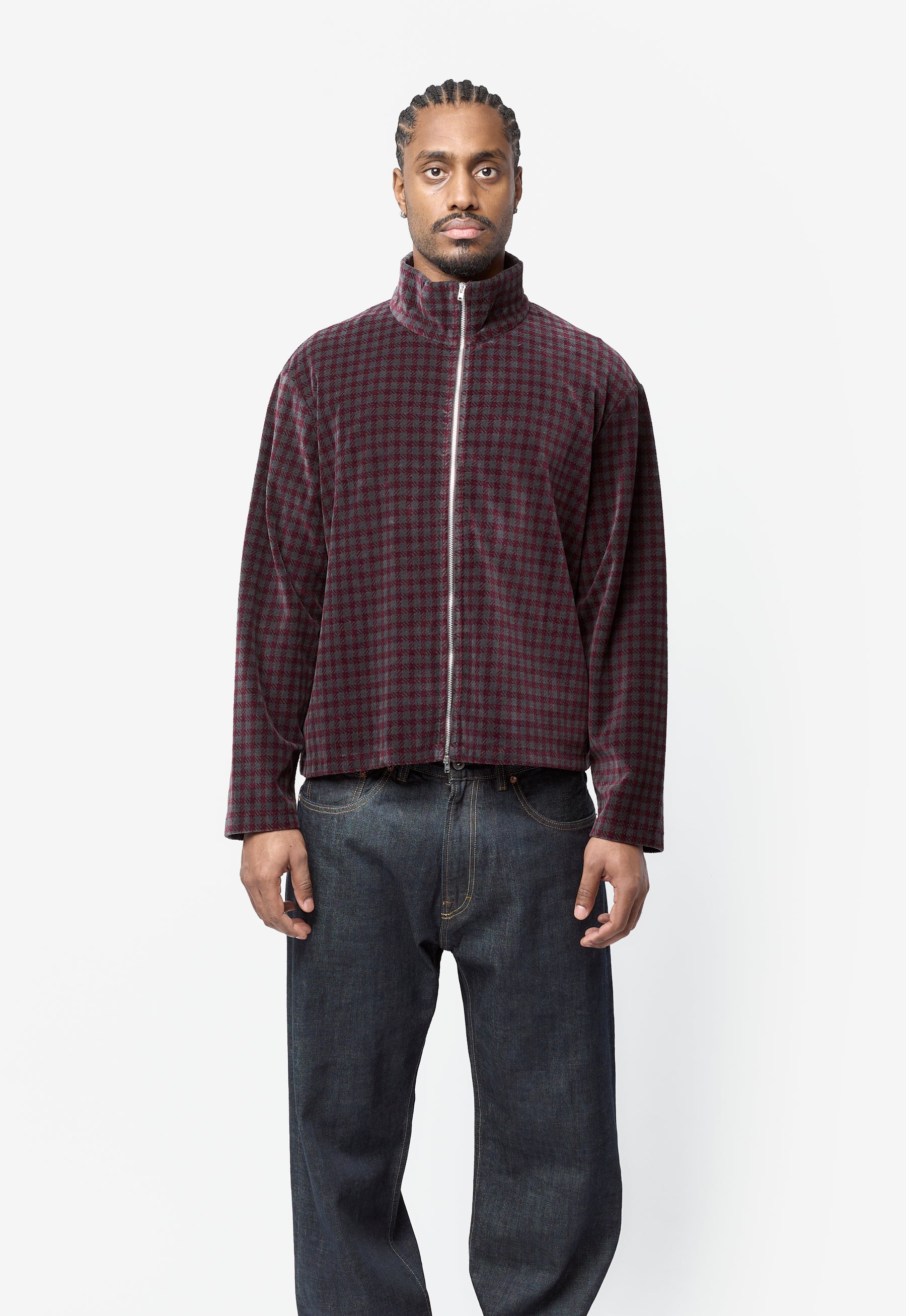 Shrunken Full Zip Merlot Houdini Check Velour M2266SM – NOMAD