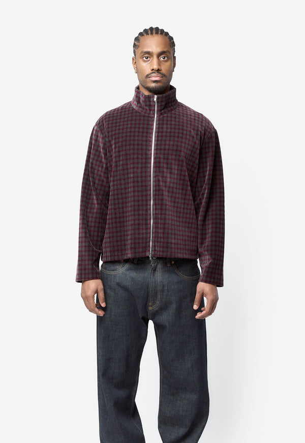 Shrunken Full Zip Merlot Houdini Check Velour M2266SM