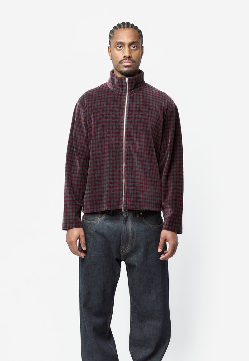 Shrunken Full Zip Merlot Houdini Check Velour M2266SM