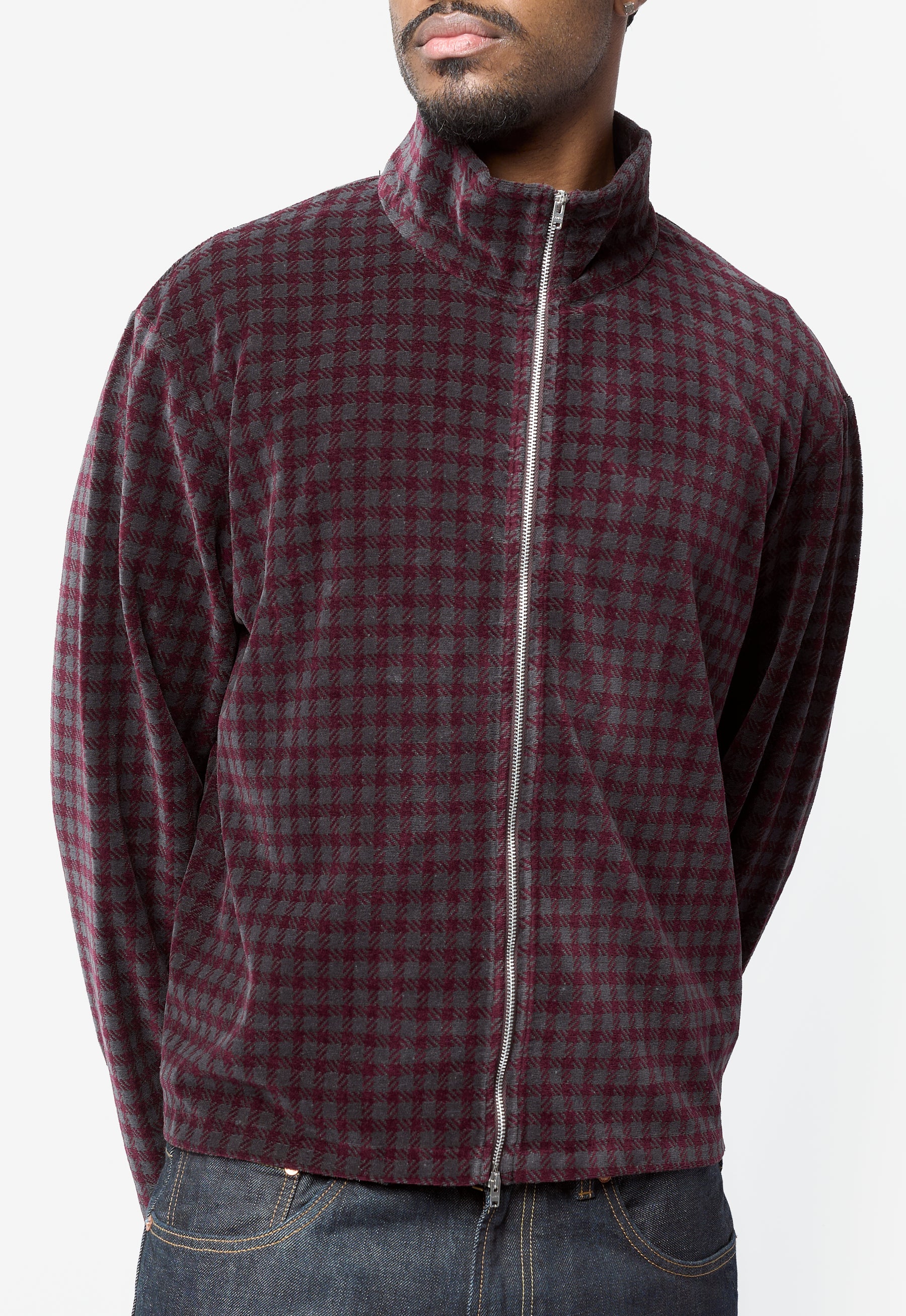 Shrunken Full Zip Merlot Houdini Check Velour M2266SM – NOMAD
