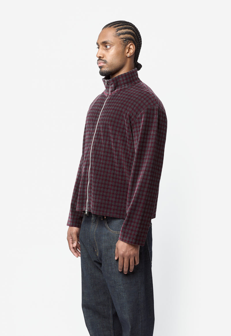 Shrunken Full Zip Merlot Houdini Check Velour M2266SM