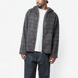 Full Zip Hood Fuzzled Plum Check Hairy Wool M2266FF