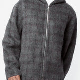 Full Zip Hood Fuzzled Plum Check Hairy Wool M2266FF