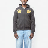 Embroidered Hooded Zip Sweater Faded Black FN-MN-SWEA000403