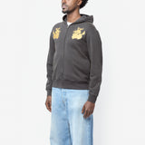 Embroidered Hooded Zip Sweater Faded Black FN-MN-SWEA000403