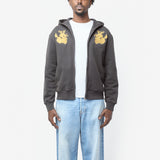 Embroidered Hooded Zip Sweater Faded Black FN-MN-SWEA000403