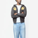 Embroidered Hooded Zip Sweater Faded Black FN-MN-SWEA000403