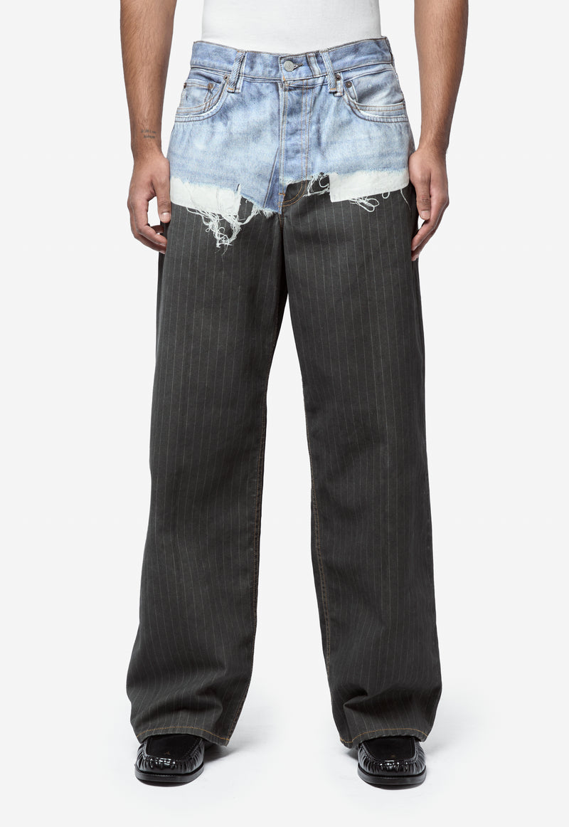 Men's Printed Pinstripe Jeans Blue/Black FN-UX-TROU0000056