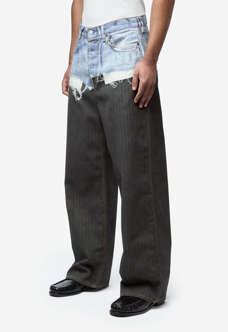 Men's Printed Pinstripe Jeans Blue/Black FN-UX-TROU0000056