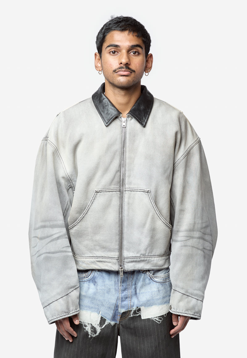 Men's Faded Denim Jacket White/Black FN-MN-OUTW0001285