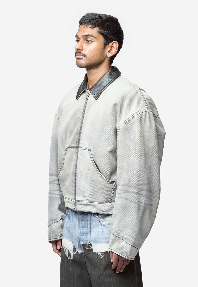 Men's Faded Denim Jacket White/Black FN-MN-OUTW0001285