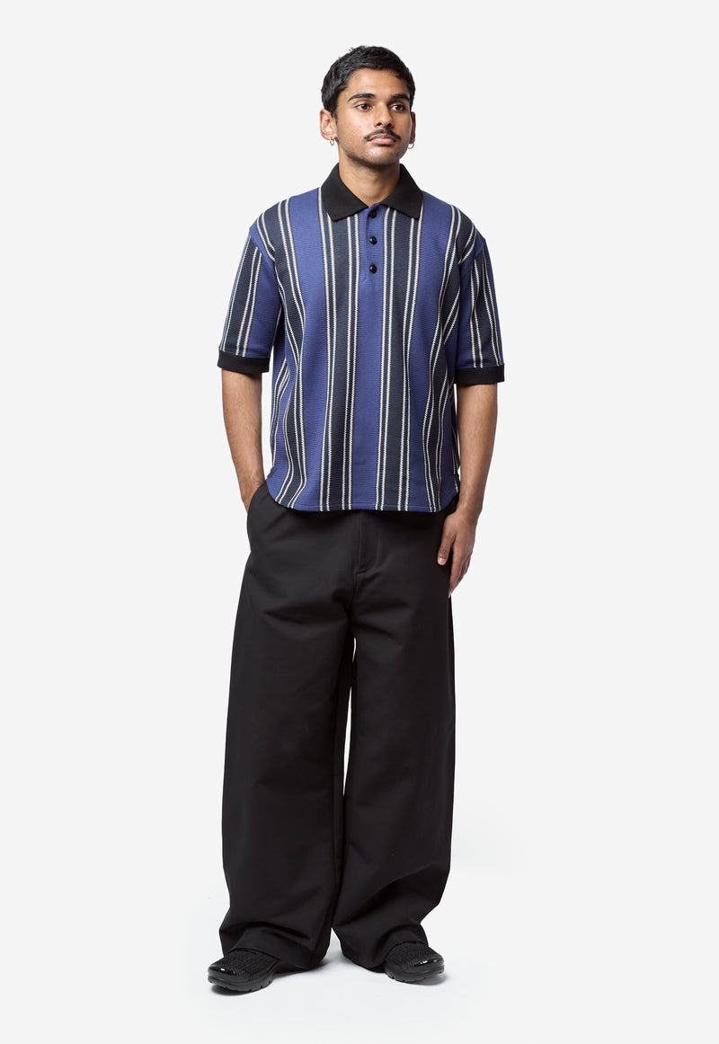 Men's Striped Knit Polo Navy/Black WQ-T009-051
