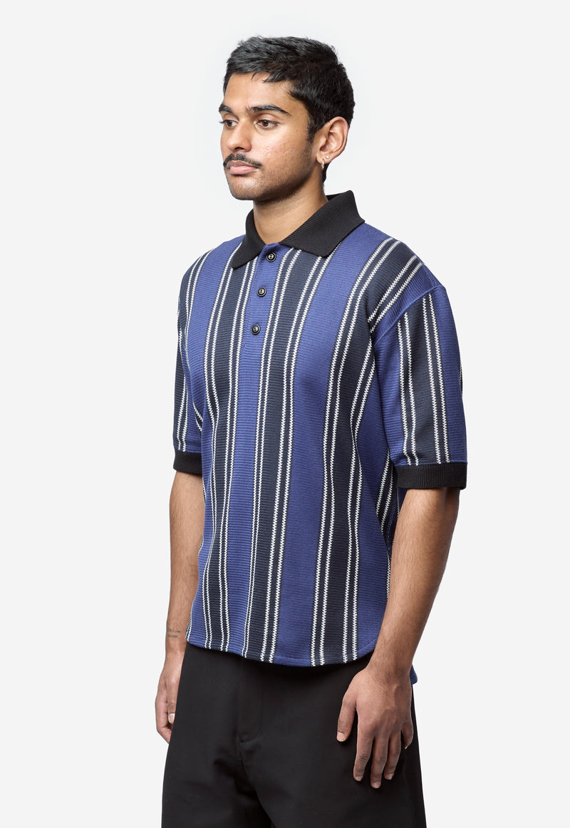Men's Striped Knit Polo Navy/Black WQ-T009-051