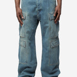 Men's Double Cargo Jeans Washed Indigo DU01F4361