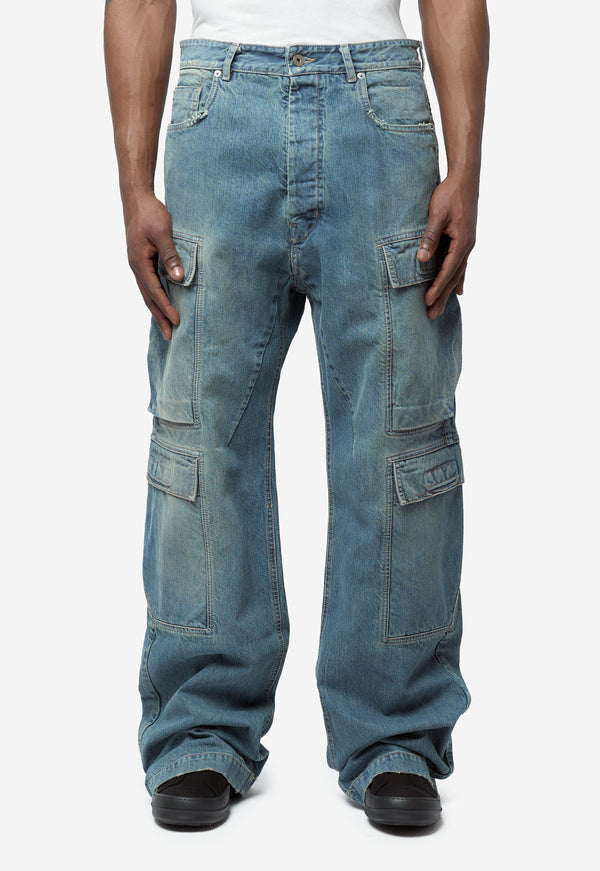 Men's Double Cargo Jeans Washed Indigo DU01F4361