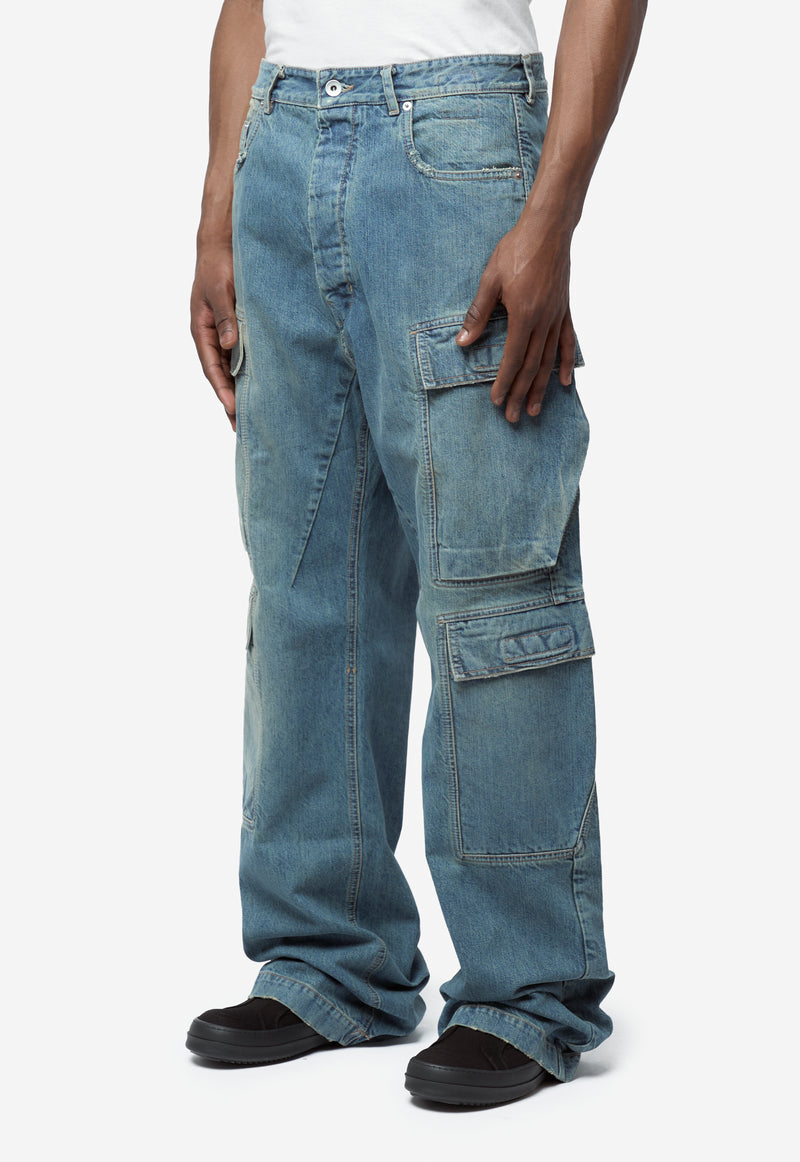 Men's Double Cargo Jeans Washed Indigo DU01F4361
