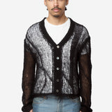 Men's Academy Cardigan Black Ragged Open Linen M2263AB