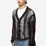 Men's Academy Cardigan Black Ragged Open Linen M2263AB