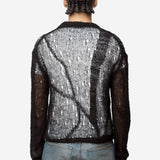 Men's Academy Cardigan Black Ragged Open Linen M2263AB
